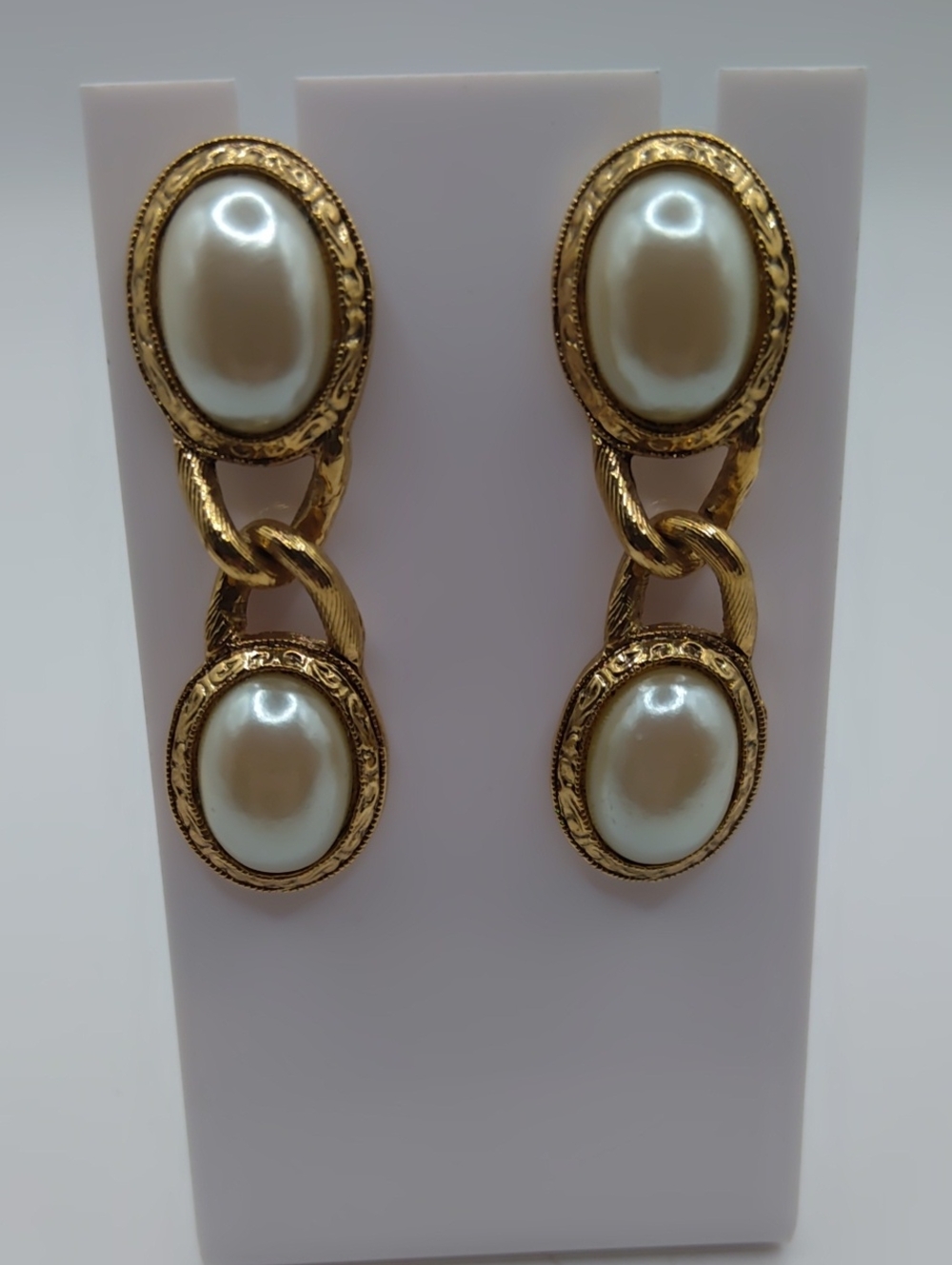 1928 Double Faux Pearl Pierced Earrings